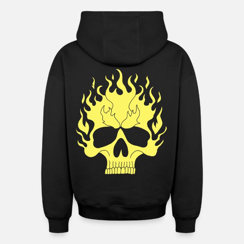Crâne enflammé jaune - Sweat à capuche unisexe zippé oversize épais SPREAD - noir