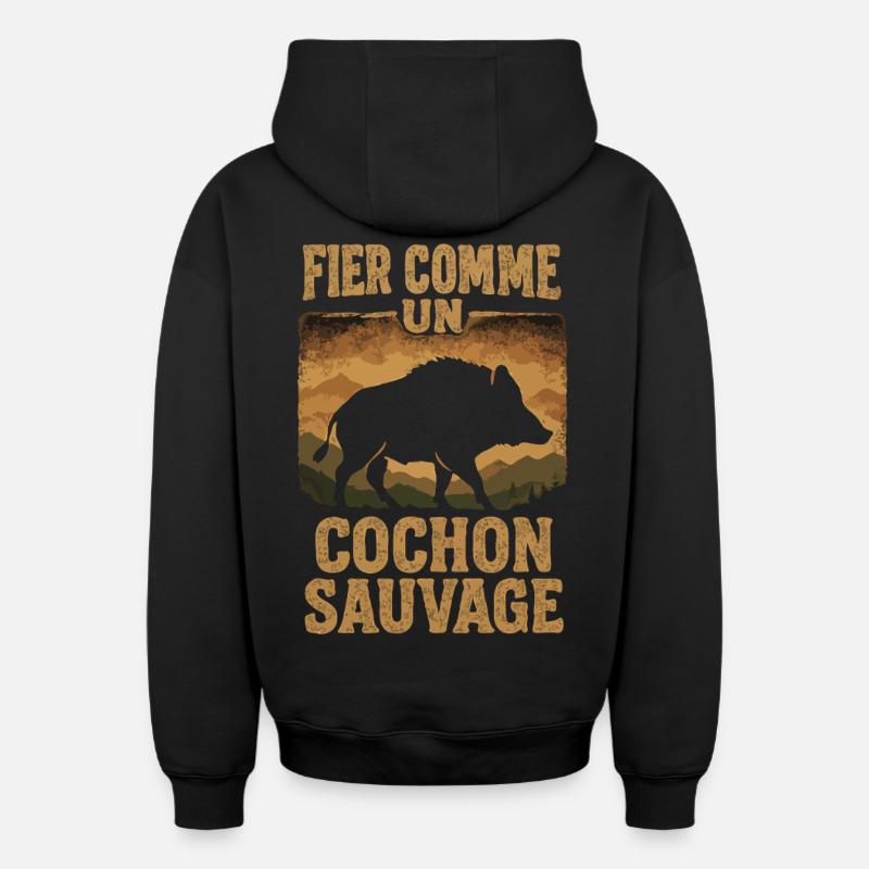 Fier Comme Un Cochon Sauvage - Sweat à capuche unisexe zippé oversize épais SPREAD - noir