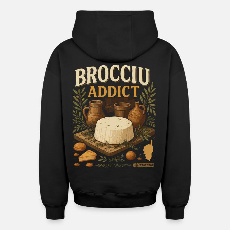 Brocciu Addict - Sweat à capuche unisexe zippé oversize épais SPREAD - noir