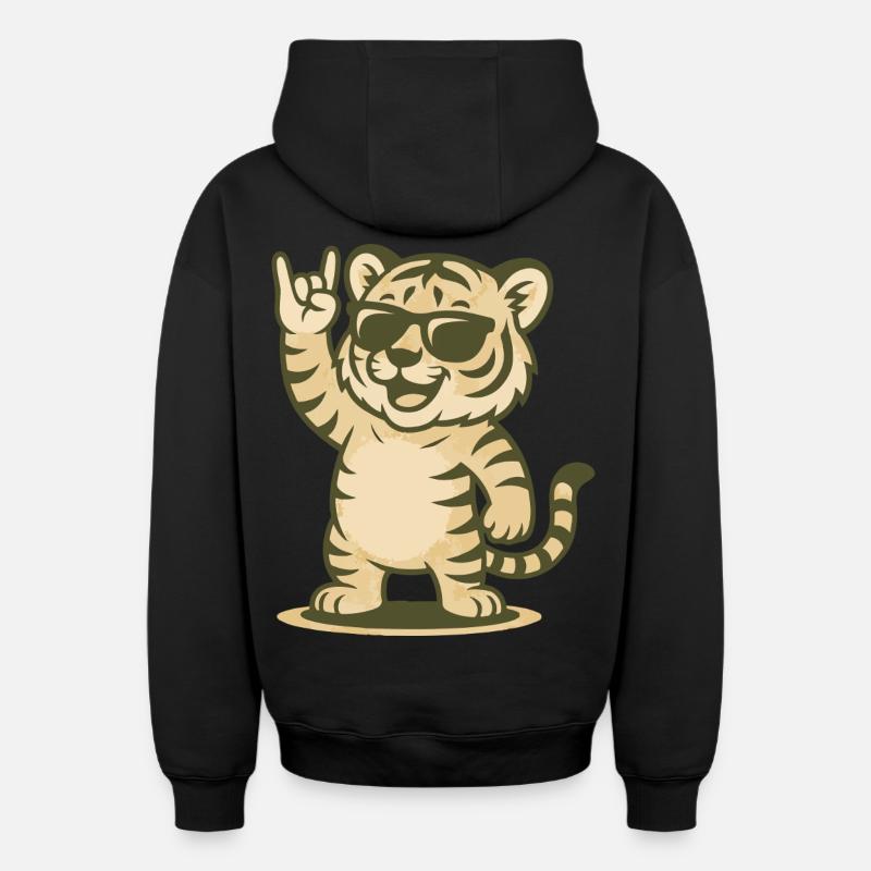 Tigre Rock’n’Roar - Sweat à capuche unisexe zippé oversize épais SPREAD - noir