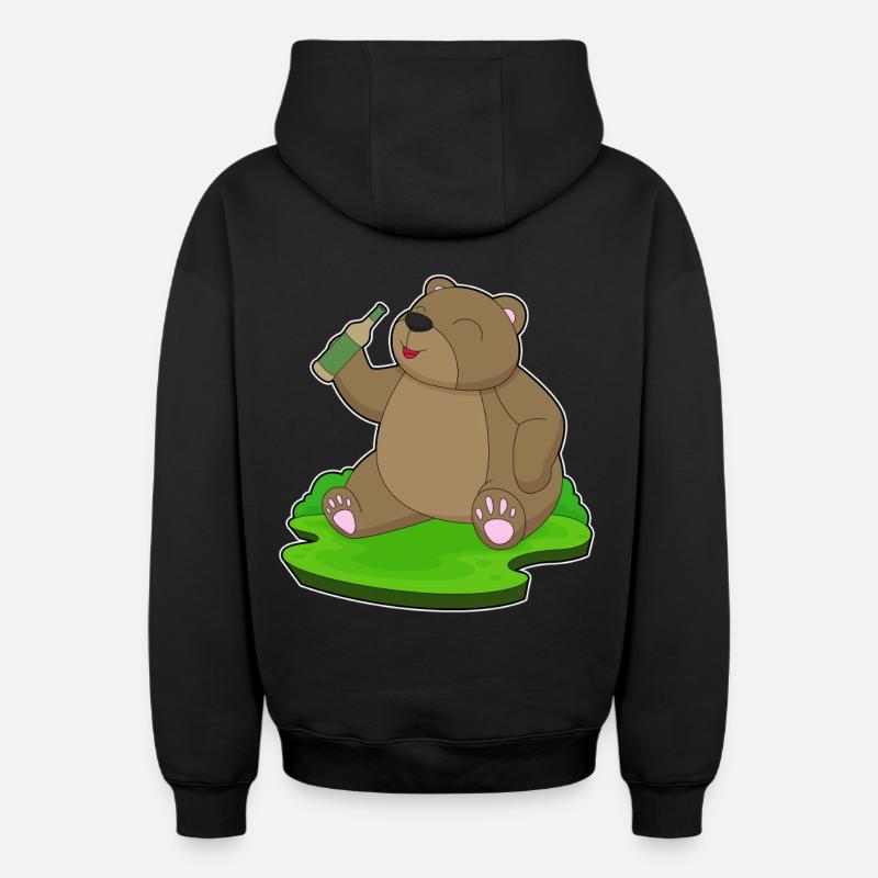 Bear bouteille de bière - Sweat à capuche unisexe zippé oversize épais SPREAD - noir