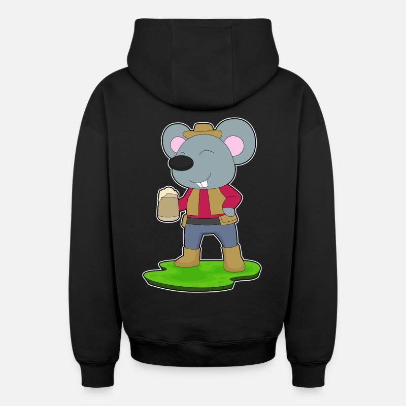 Chope de bière souris Bière - Sweat à capuche unisexe zippé oversize épais SPREAD - noir