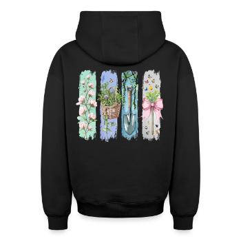 Gartenliebe Naturfreund Florales Motiv - Oversized Heavyweight Unisex Zip Hoodie - Schwarz - Hinten - AI Model Male 185 dark (185cm)