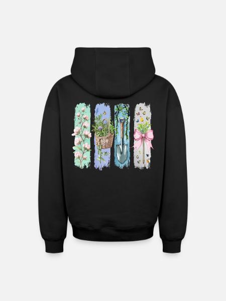 Gartenliebe Naturfreund Floral Motif - Oversized Heavyweight Unisex Zip Hoodie - black