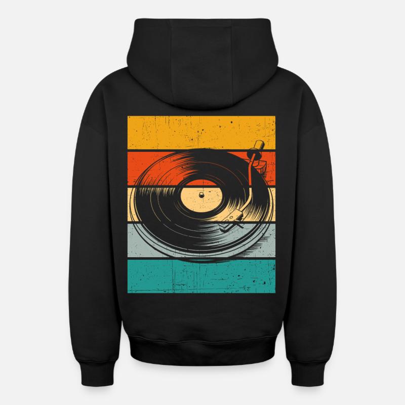 Platine vinyle rétro - Sweat à capuche unisexe zippé oversize épais SPREAD - noir