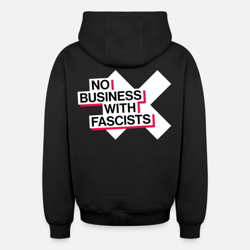 PAS D’AFFAIRES AVEC LES FASCISTES - Sweat à capuche unisexe zippé oversize épais SPREAD - noir