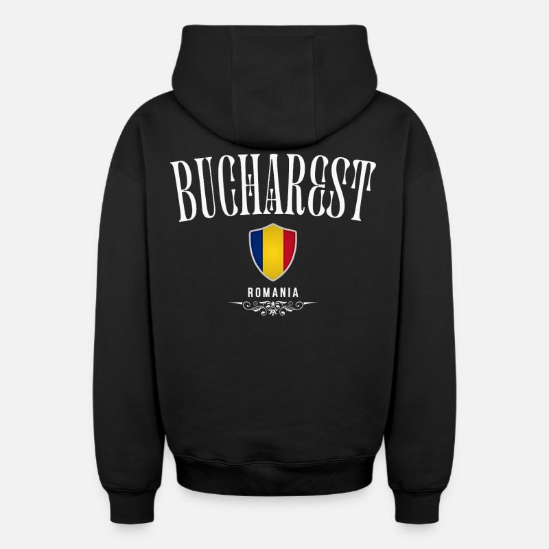 J’aime Bucarest, Bucarest Roumanie - Sweat à capuche unisexe zippé oversize épais SPREAD - noir