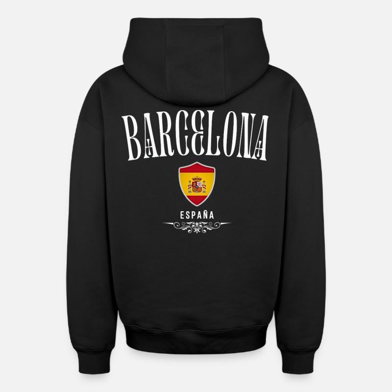 J’aime Barcelone, Barcelone Espagne - Sweat à capuche unisexe zippé oversize épais SPREAD - noir