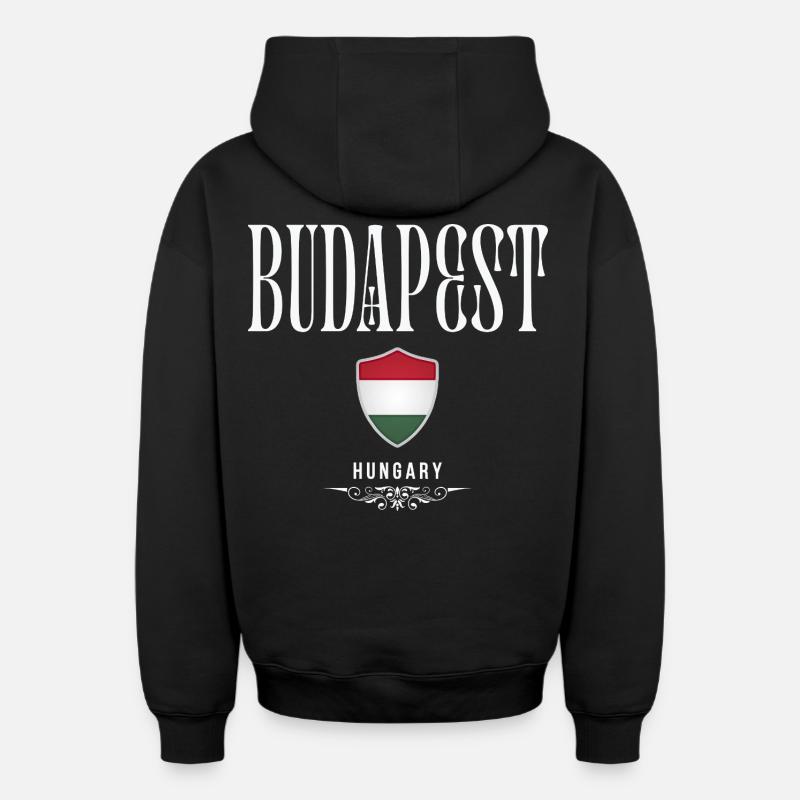 J’aime Budapest, Budapest Hongrie - Sweat à capuche unisexe zippé oversize épais SPREAD - noir