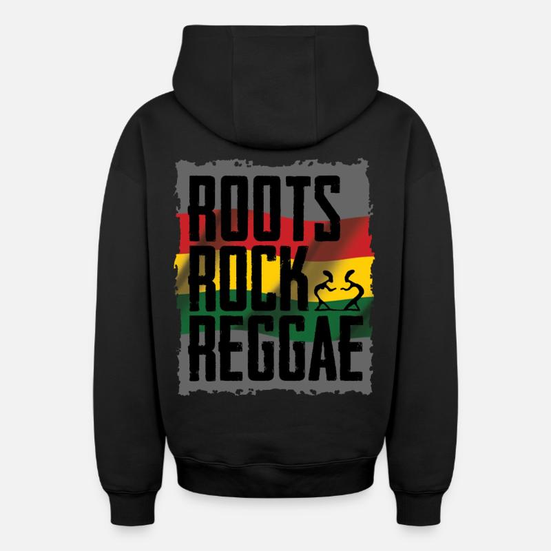Roots Rock Reggae Design - Sweat à capuche unisexe zippé oversize épais SPREAD - noir