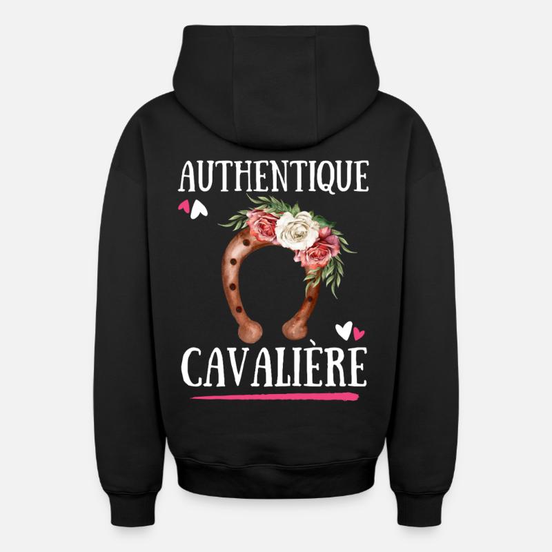 Authentique Cavaliere - Sweat à capuche unisexe zippé oversize épais SPREAD - noir