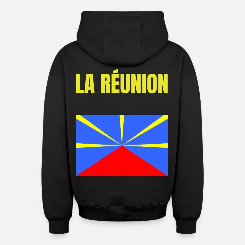 T-shirt drapeau La Réunion volcan - Sweat à capuche unisexe zippé oversize épais SPREAD - noir