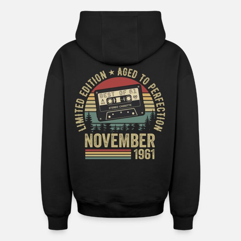 Novembre 1961 - Sweat à capuche unisexe zippé oversize épais SPREAD - noir