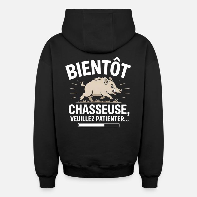 Bientôt Chasseuse - Sweat à capuche unisexe zippé oversize épais SPREAD - noir