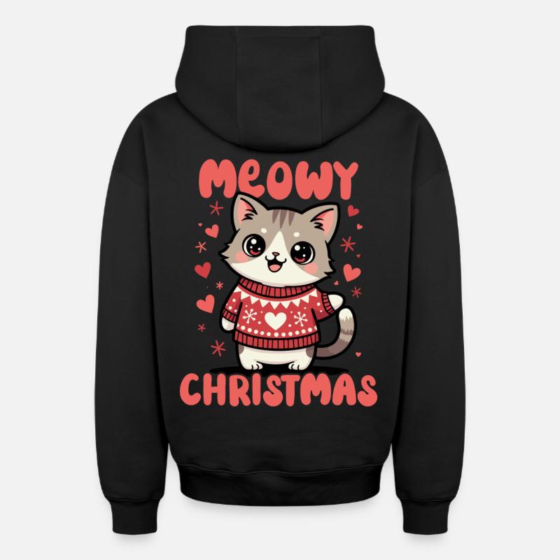 Noël miaou - Sweat à capuche unisexe zippé oversize épais SPREAD - noir