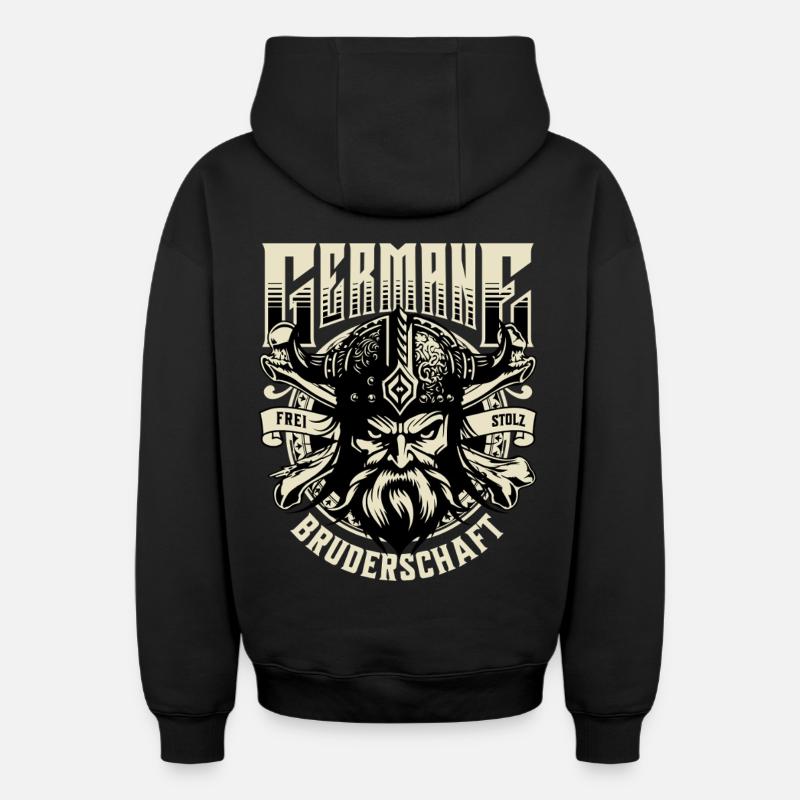 Fraternité nordique Germane - Sweat à capuche unisexe zippé oversize épais SPREAD - noir
