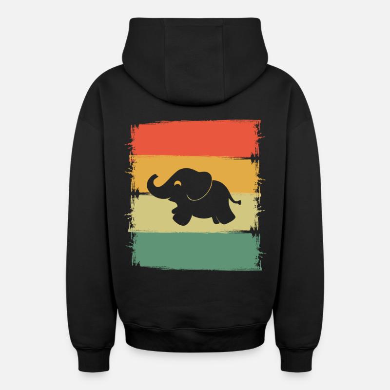 Éléphant - Sweat à capuche unisexe zippé oversize épais SPREAD - noir