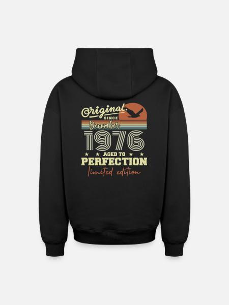 49th Birthday | Original December 1976 - Oversized Heavyweight Unisex Zip Hoodie - black
