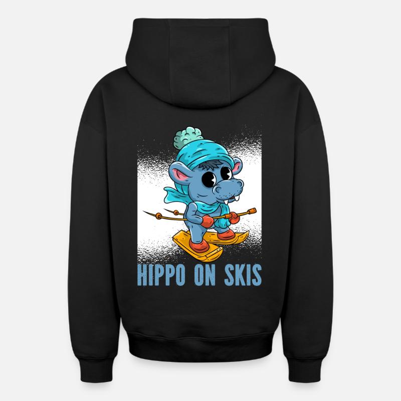 Hippopotame Ski - Sweat à capuche unisexe zippé oversize épais SPREAD - noir