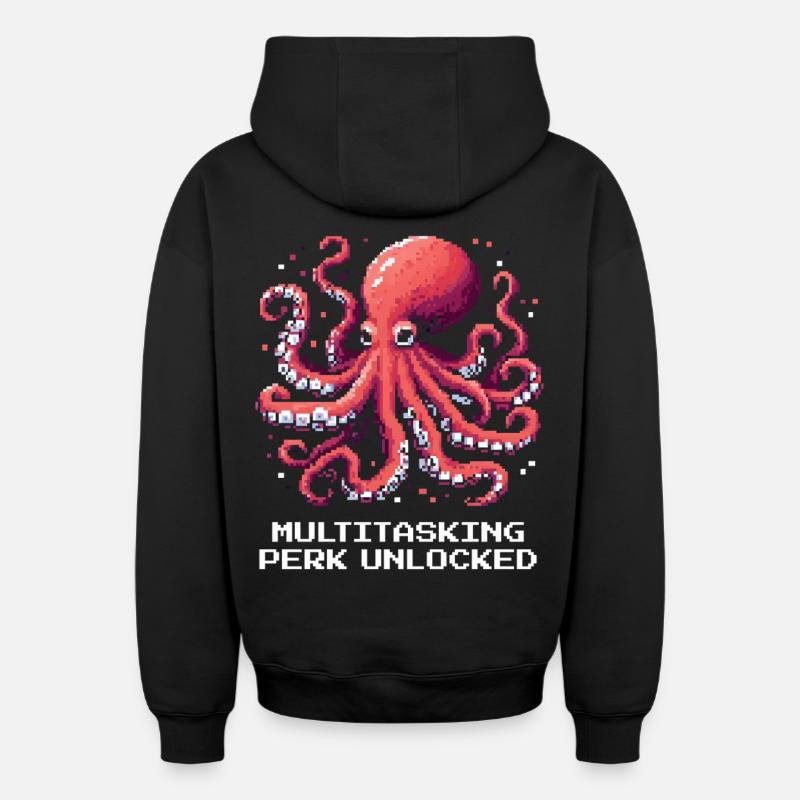 Capacité multitâche débloquée | Pieuvre - Sweat à capuche unisexe zippé oversize épais SPREAD - noir