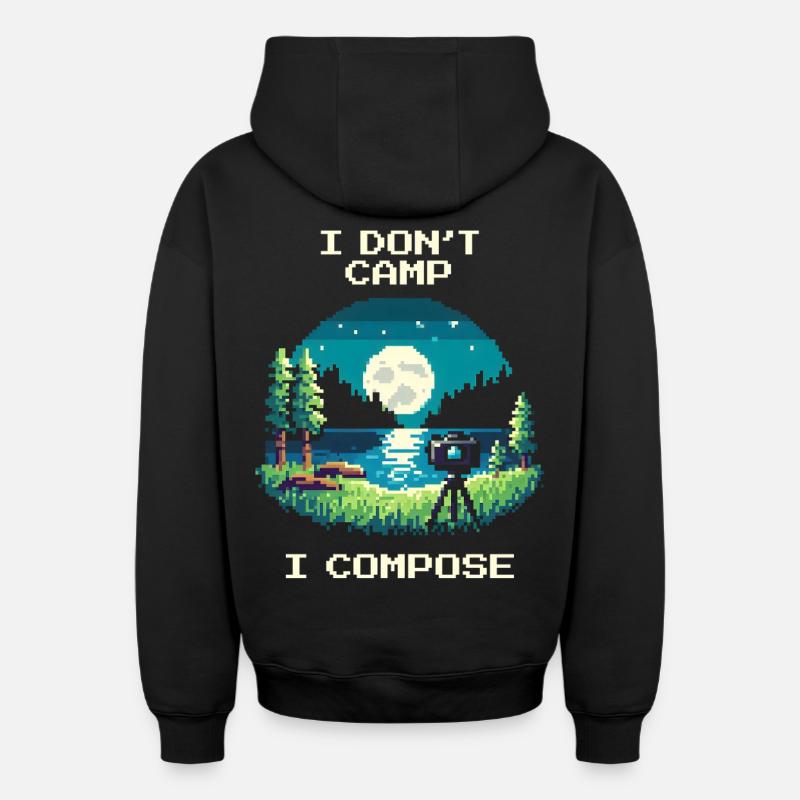 I don't camp, I compose | Composition - Oversized Heavyweight Unisex Zip Hoodie - black