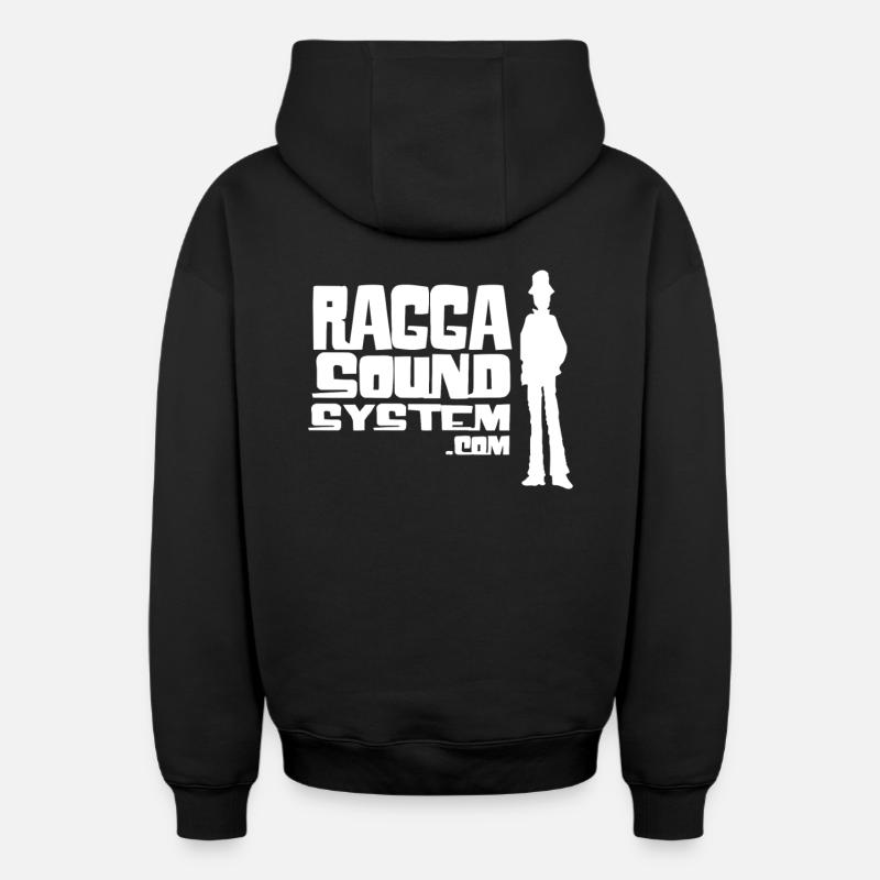 ragga-sound-system-logo-W - Sweat à capuche unisexe zippé oversize épais SPREAD - noir