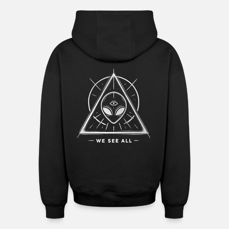 UFO Alien Eye Triangular Sigil - Oversized Heavyweight Unisex Zip Hoodie - black