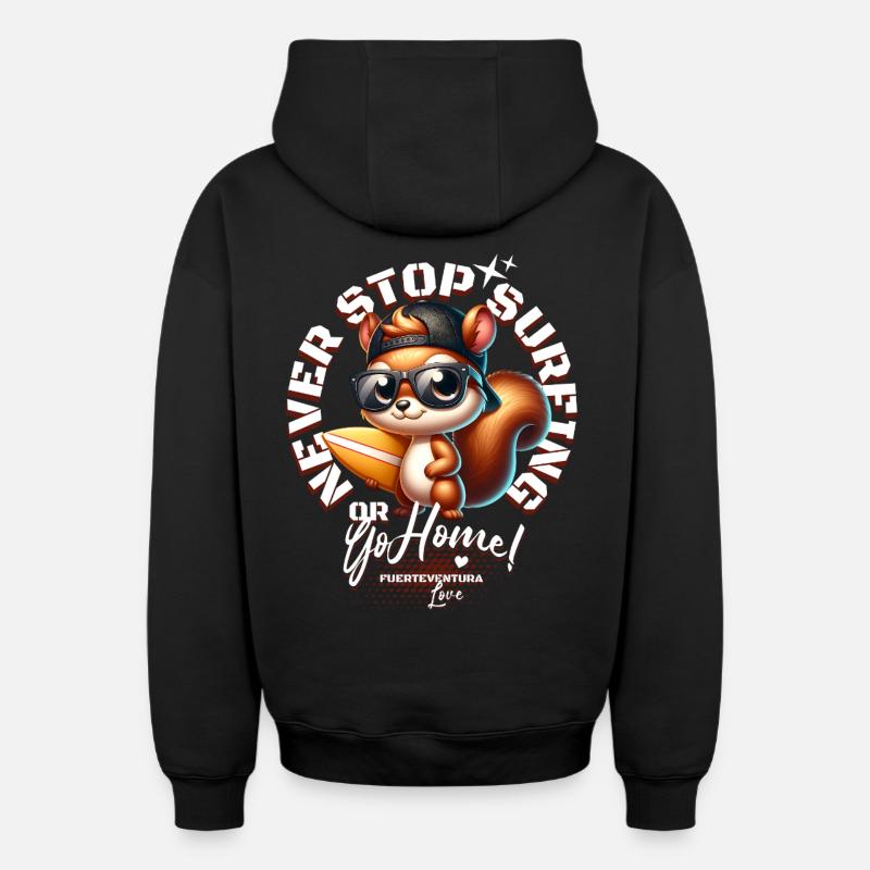 Surfer Eichhörnchen mit Surfbrett - Oversized Heavyweight Unisex Zip Hoodie - Schwarz