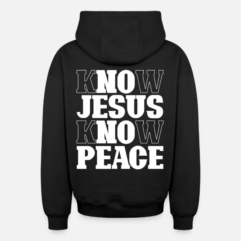 Lettrage Know Jesus Know Peace - Sweat à capuche unisexe zippé oversize épais SPREAD - noir