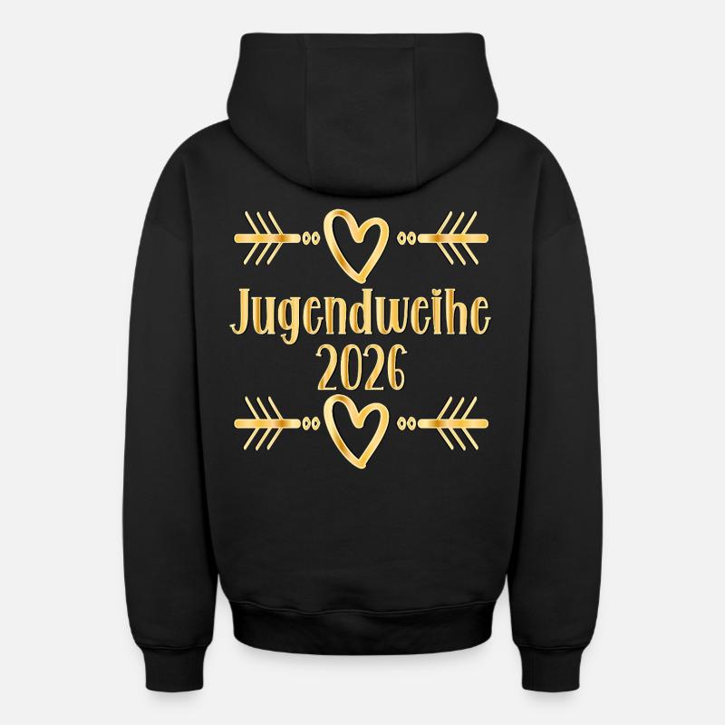 Herz Jugendweihe 2026 - Sweat à capuche unisexe zippé oversize épais SPREAD - noir