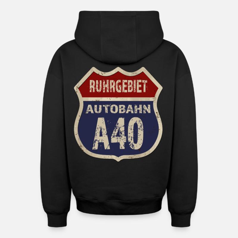 A40 - Région de la Ruhr - Sweat à capuche unisexe zippé oversize épais SPREAD - noir