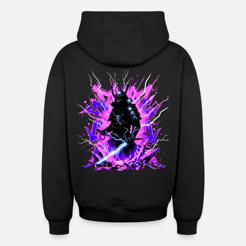 Cyber Samurai – Synthwave Katana Geist - Sweat à capuche unisexe zippé oversize épais SPREAD - noir