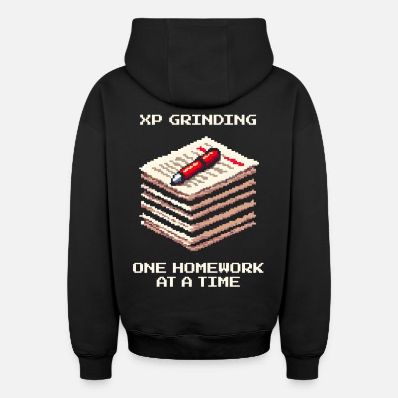 XP Grind : Devoirs pour devoirs | École - Sweat à capuche unisexe zippé oversize épais SPREAD - noir