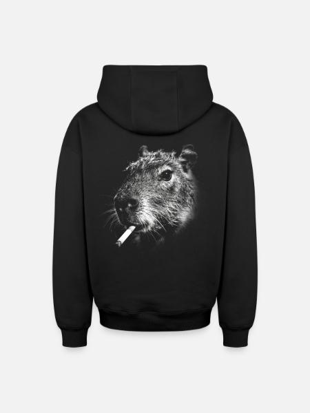 Fumer, cigarette, capybara, fumer une cigarette - Sweat à capuche unisexe zippé oversize épais SPREAD - noir