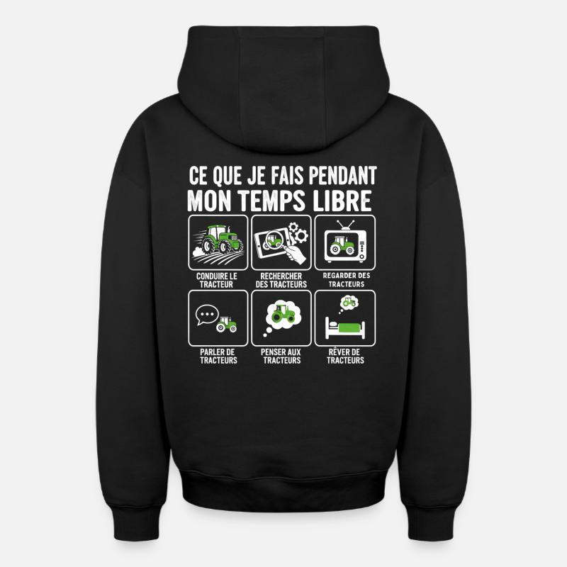 Temps libre et tracteurs: activités - Sweat à capuche unisexe zippé oversize épais SPREAD - noir