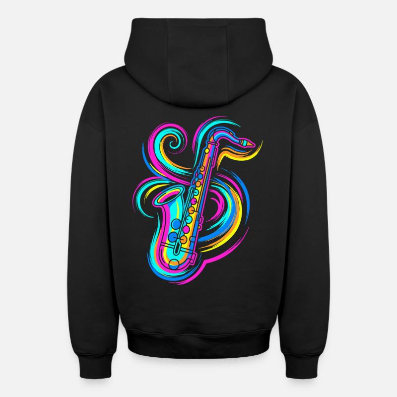 Saxophone - Sweat à capuche unisexe zippé oversize épais SPREAD - noir