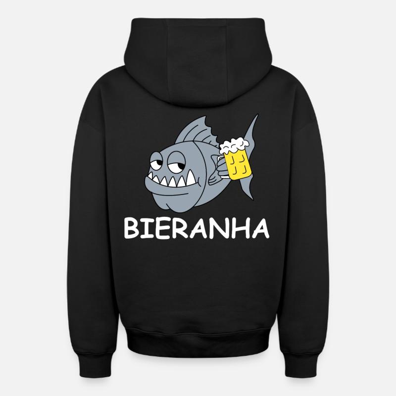 Bierpiranha Comic - Sweat à capuche unisexe zippé oversize épais SPREAD - noir
