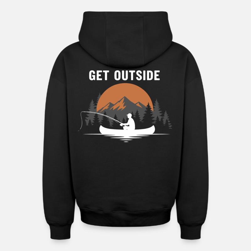 Pêche Rivière Canoë Get Outside - Sweat à capuche unisexe zippé oversize épais SPREAD - noir