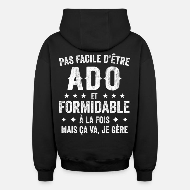 Ado Formidable - Sweat à capuche unisexe zippé oversize épais SPREAD - noir