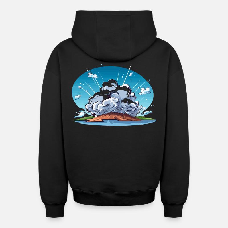 Comic Explosion im Landschaftspanorama - Oversized Heavyweight Unisex Zip Hoodie - Schwarz