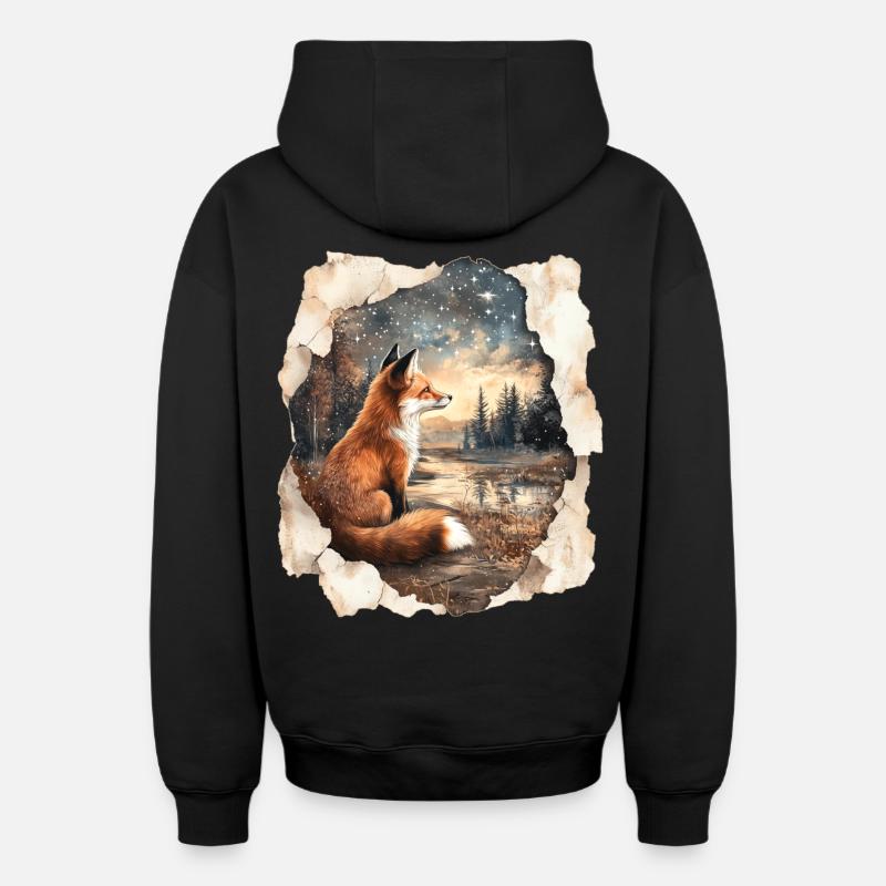 Étoiles du renard - Sweat à capuche unisexe zippé oversize épais SPREAD - noir