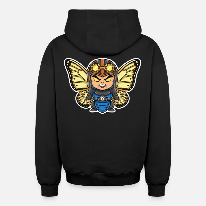 Papillon Aviateur Steampunk Armure Bleue - Sweat à capuche unisexe zippé oversize épais SPREAD - noir