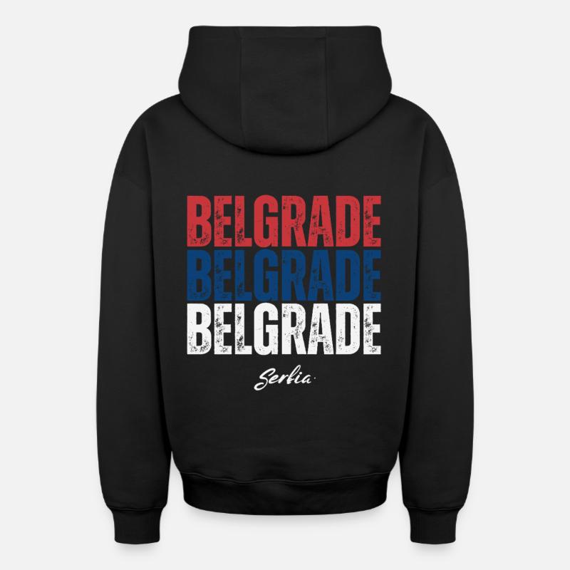 Belgrade, Serbie, j’adore Belgrade - Sweat à capuche unisexe zippé oversize épais SPREAD - noir