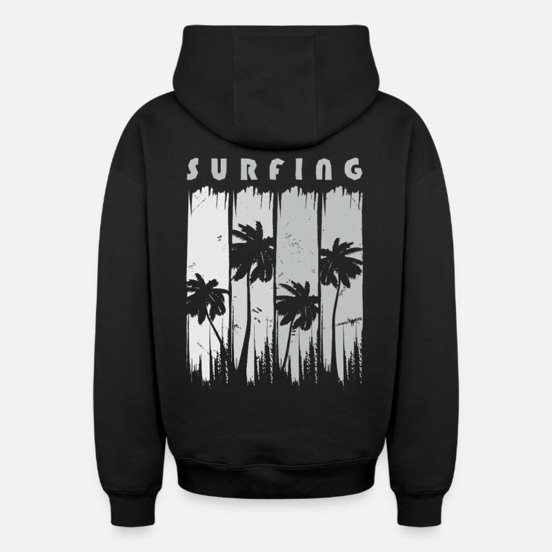 Surf Surfen Surfer - Sweat à capuche unisexe zippé oversize épais SPREAD - noir