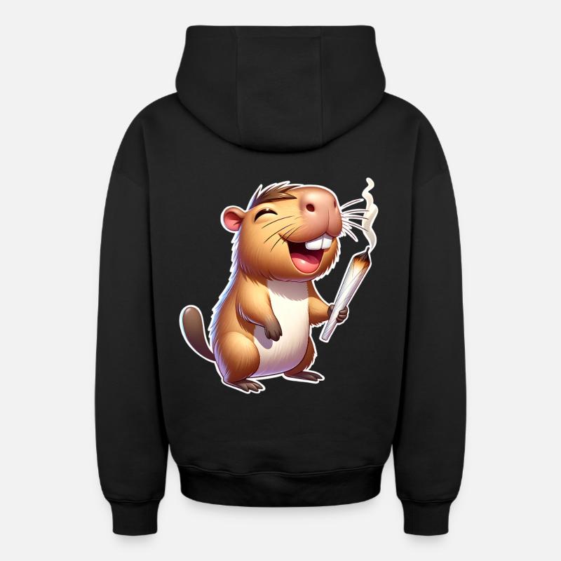 Mauvaise herbe de la capybara - Sweat à capuche unisexe zippé oversize épais SPREAD - noir