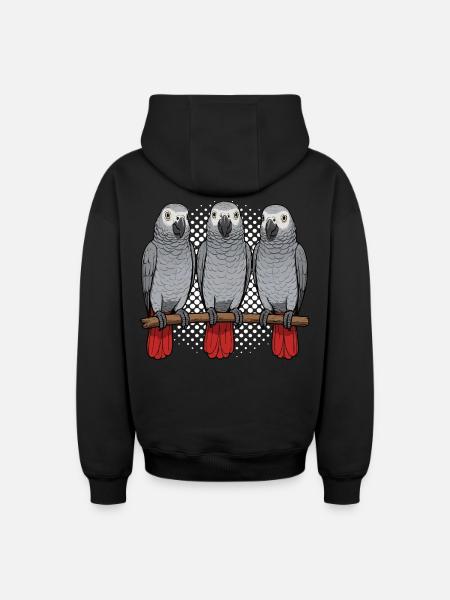 Graupapagei Papagei Papageibesitzer Papageihalter - Oversized Heavyweight Unisex Zip Hoodie - Schwarz