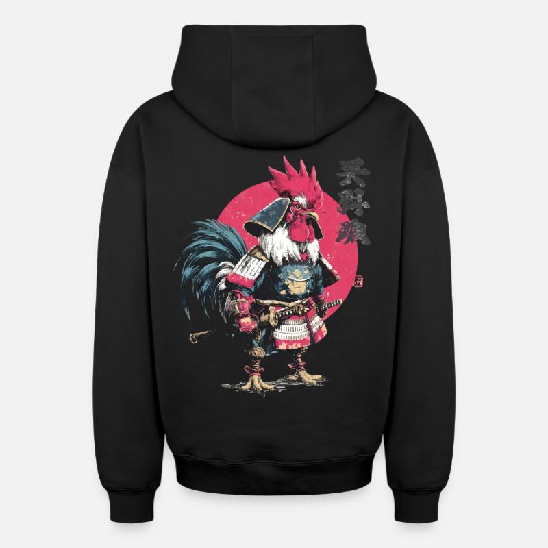 Hahn-Samurai-Rüstung - Oversized Heavyweight Unisex Zip Hoodie - Schwarz
