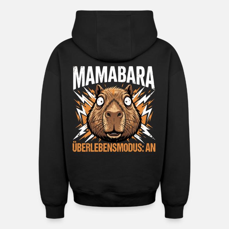 Mamabara Capybara Überlebensmodus Mutter - Oversized Heavyweight Unisex Zip Hoodie - Schwarz