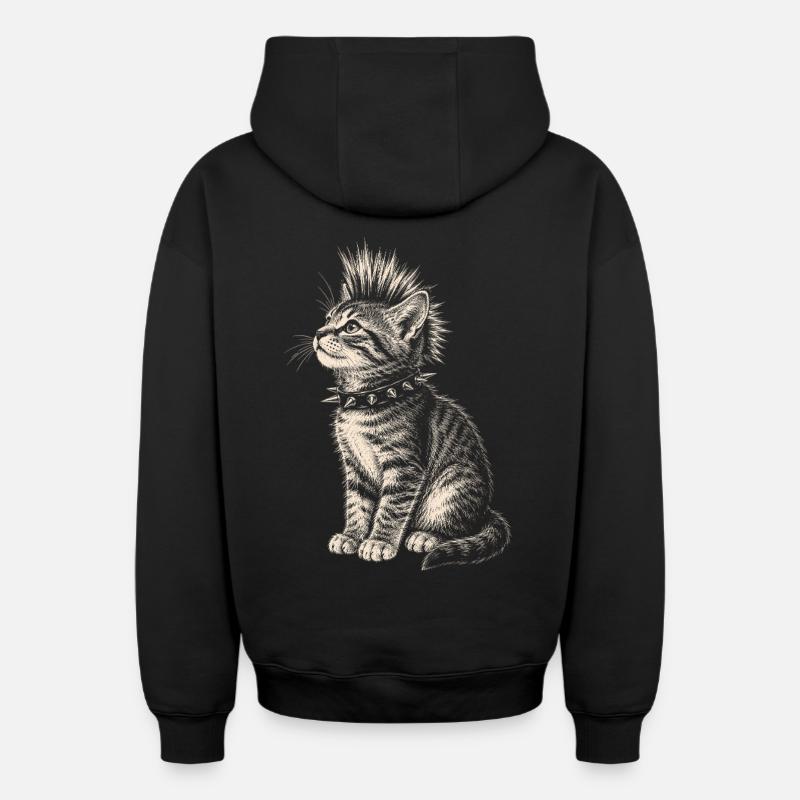 Maillot Punk Cat Mohawk Cats - Sweat à capuche unisexe zippé oversize épais SPREAD - noir