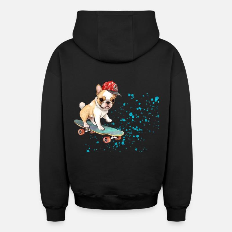 Bouledogue à roulettes avec casquette - Sweat à capuche unisexe zippé oversize épais SPREAD - noir